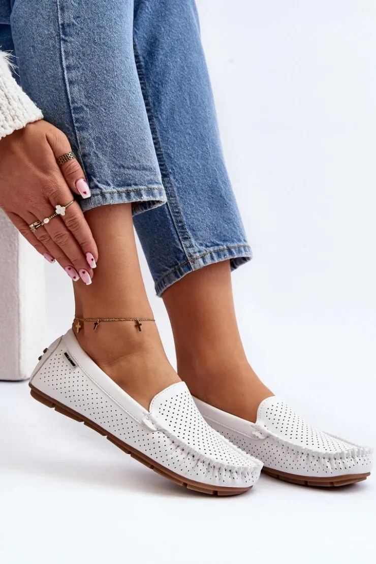 Boto Damskie Ażurowe Mokasyny Białe Rasirna