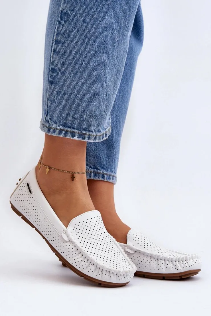 Boto Damskie Ażurowe Mokasyny Białe Rasirna