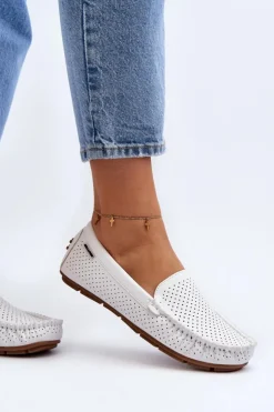 Boto Damskie Ażurowe Mokasyny Białe Rasirna
