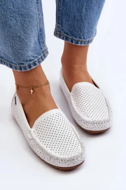 Boto Damskie Ażurowe Mokasyny Białe Rasirna