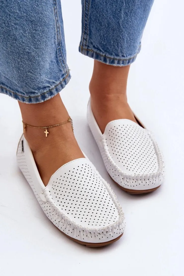 Boto Damskie Ażurowe Mokasyny Białe Rasirna