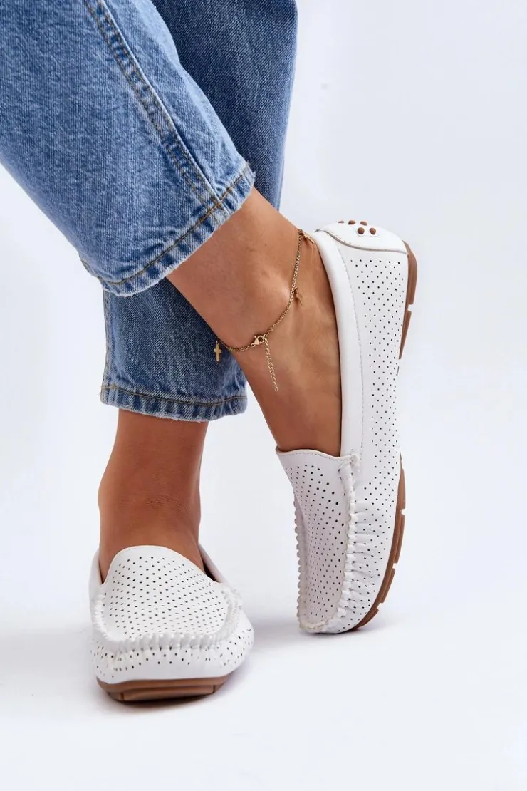 Boto Damskie Ażurowe Mokasyny Białe Rasirna