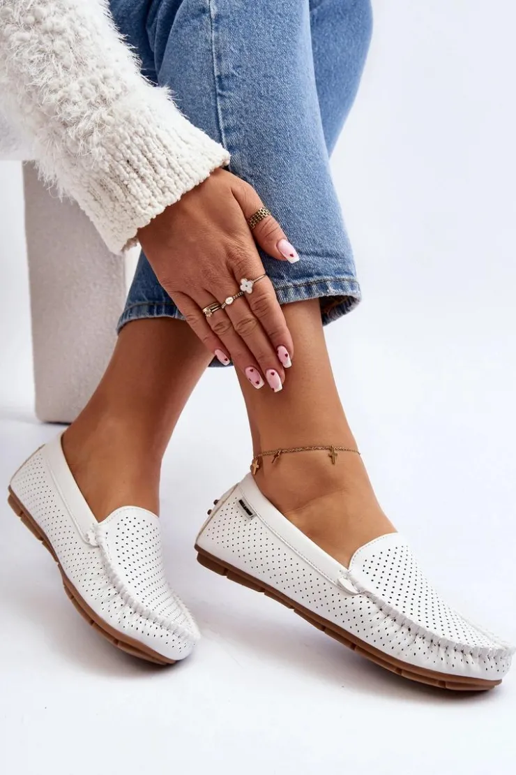 Boto Damskie Ażurowe Mokasyny Białe Rasirna