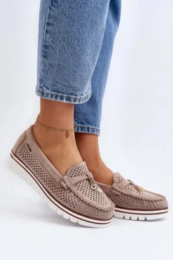Damskie Boto Damskie Ażurowe Mokasyny Beżowe Twista