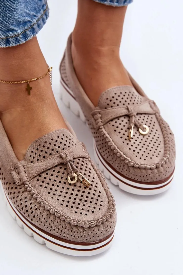 Damskie Boto Damskie Ażurowe Mokasyny Beżowe Twista