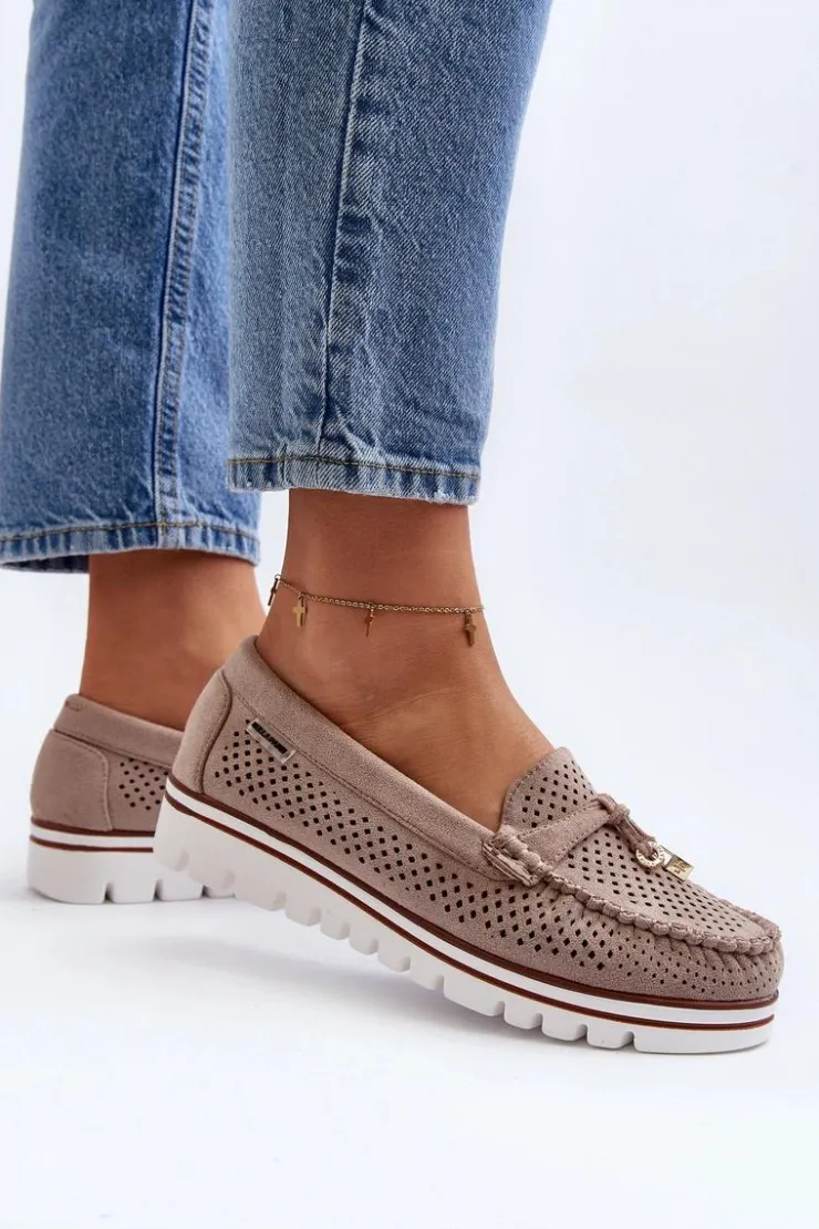 Damskie Boto Damskie Ażurowe Mokasyny Beżowe Twista