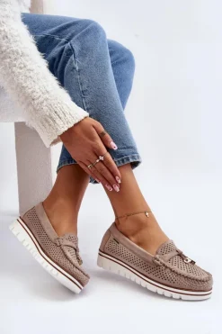 Damskie Boto Damskie Ażurowe Mokasyny Beżowe Twista