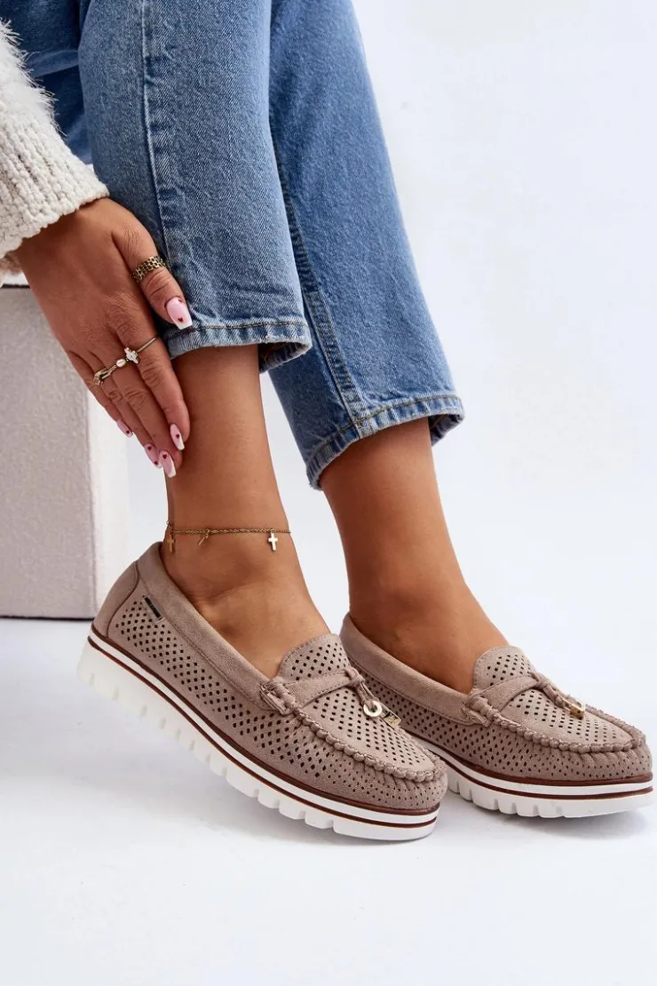 Damskie Boto Damskie Ażurowe Mokasyny Beżowe Twista