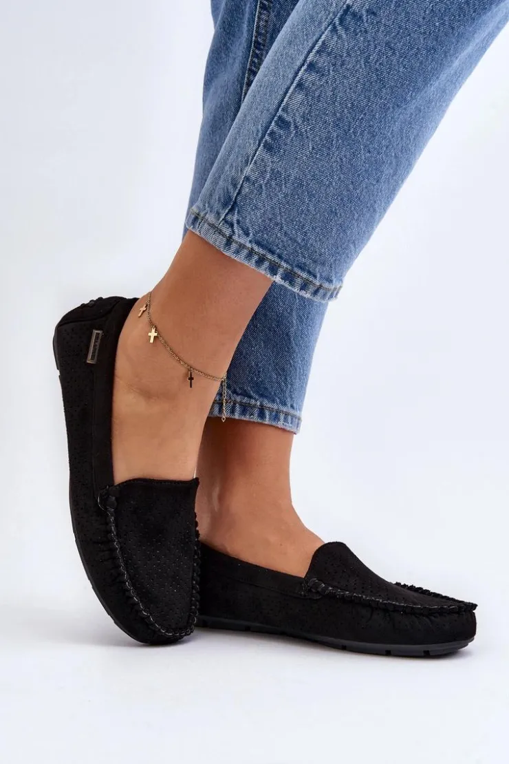 Boto Loafersy Damskie|Mokasyny Damskie Skórzane*Damskie Ażurowe Mokasyny Czarne Rasirna Czarny