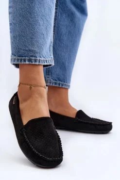 Boto Loafersy Damskie|Mokasyny Damskie Skórzane*Damskie Ażurowe Mokasyny Czarne Rasirna Czarny