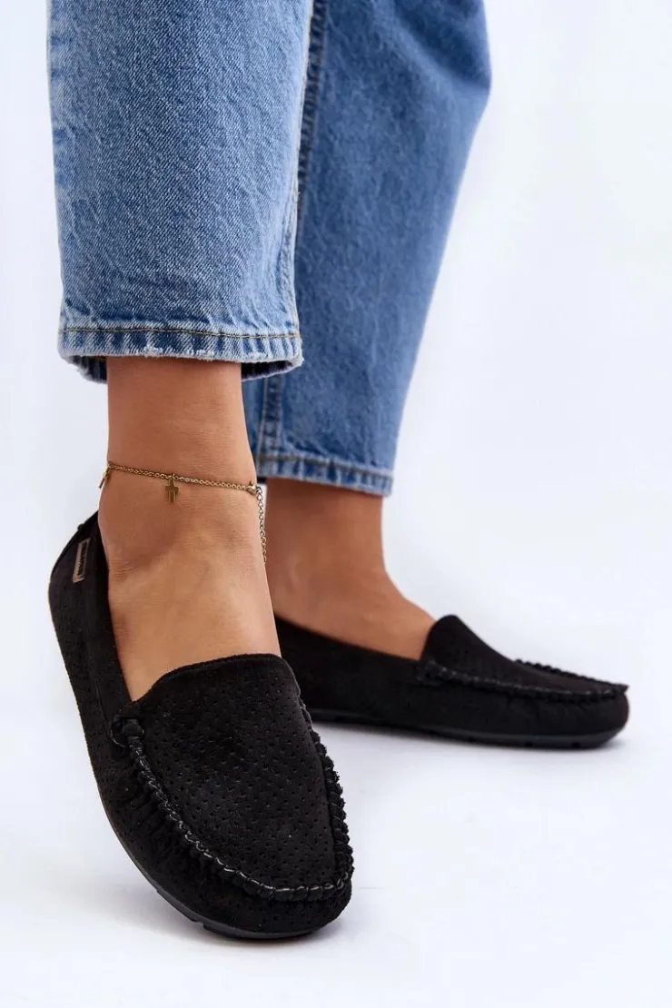 Boto Loafersy Damskie|Mokasyny Damskie Skórzane*Damskie Ażurowe Mokasyny Czarne Rasirna Czarny