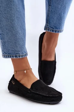 Boto Loafersy Damskie|Mokasyny Damskie Skórzane*Damskie Ażurowe Mokasyny Czarne Rasirna Czarny