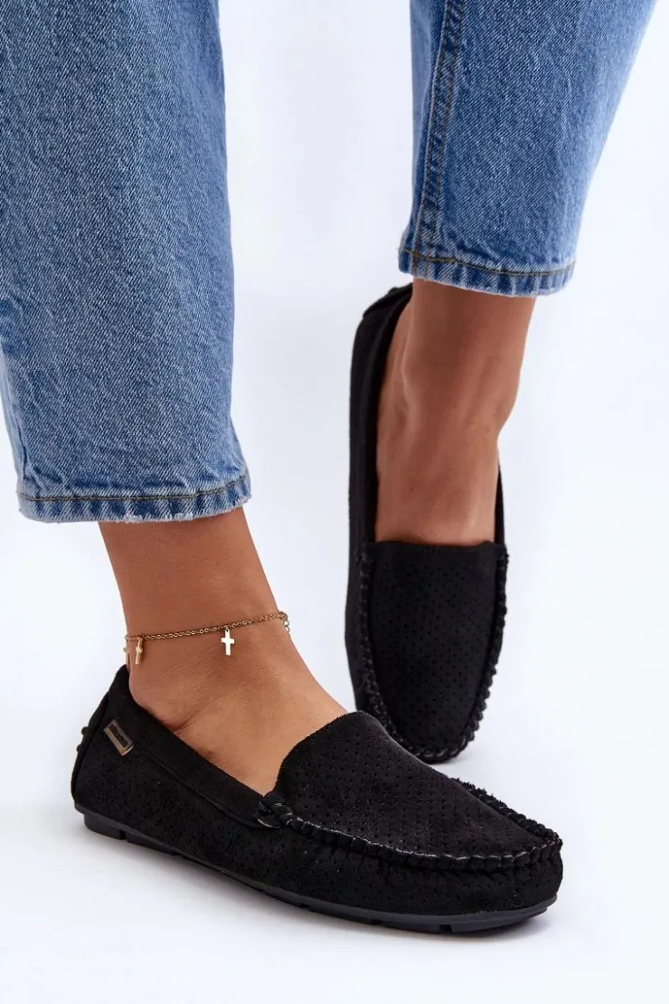 Boto Loafersy Damskie|Mokasyny Damskie Skórzane*Damskie Ażurowe Mokasyny Czarne Rasirna Czarny