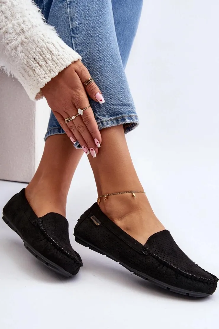 Boto Loafersy Damskie|Mokasyny Damskie Skórzane*Damskie Ażurowe Mokasyny Czarne Rasirna Czarny