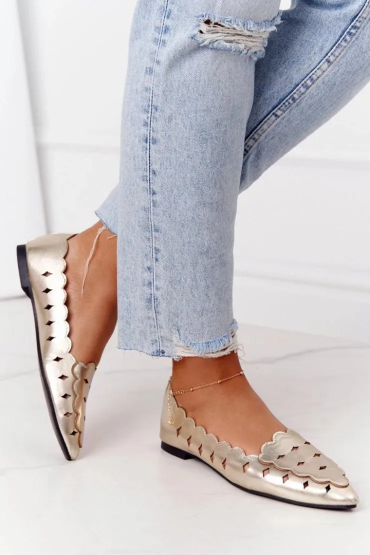 Clearance Boto Damskie Ażurowe Mokasyny Lu Boo Złote