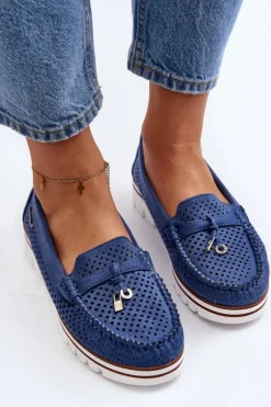Boto Mokasyny Na Platformie*Damskie Ażurowe Mokasyny Niebieskie Twista