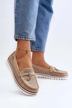 Damskie Boto Damskie Ażurowe Mokasyny Złote Twista