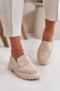 Boto Mokasyny Damskie Zamszowe*Damskie Ażurowe Półbuty Mokasyny Jasnobeżowe Tannes