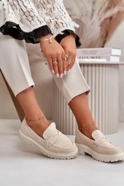 Boto Mokasyny Damskie Zamszowe*Damskie Ażurowe Półbuty Mokasyny Jasnobeżowe Tannes