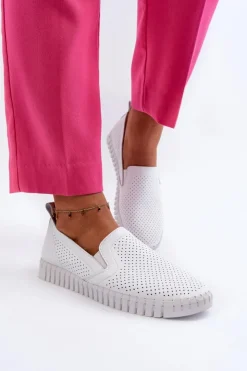 Damskie Buty damskie Vinceza Damskie Ażurowe Półbuty Skórzane Wsuwane Białe Theophia