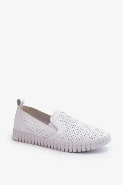 Damskie Buty damskie Vinceza Damskie Ażurowe Półbuty Skórzane Wsuwane Białe Theophia