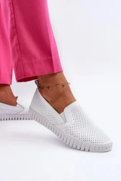 Damskie Buty damskie Vinceza Damskie Ażurowe Półbuty Skórzane Wsuwane Białe Theophia