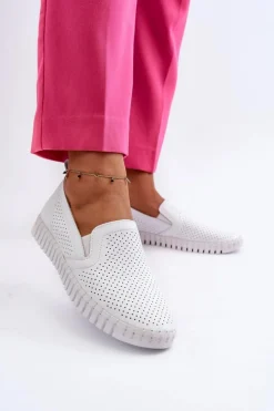 Damskie Buty damskie Vinceza Damskie Ażurowe Półbuty Skórzane Wsuwane Białe Theophia