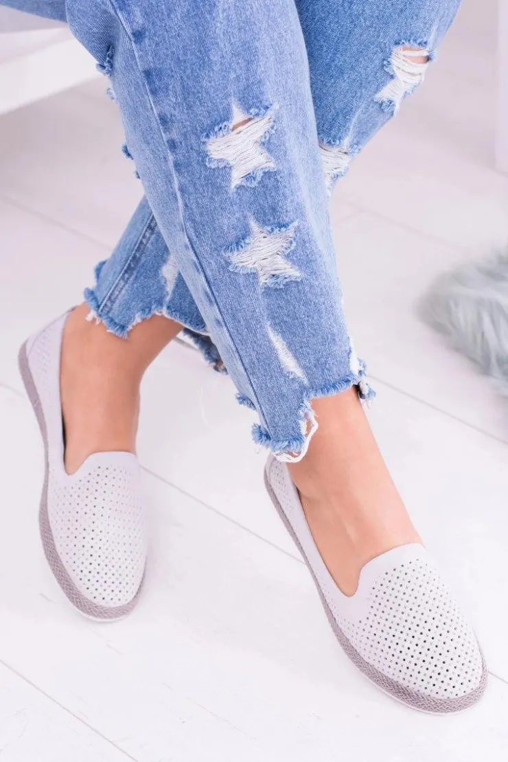 Damskie buty S.Barski Baleriny Klasyczne*Damskie Ażurowe Szare Balerinki Eparo