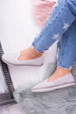 Damskie buty S.Barski Baleriny Klasyczne*Damskie Ażurowe Szare Balerinki Eparo