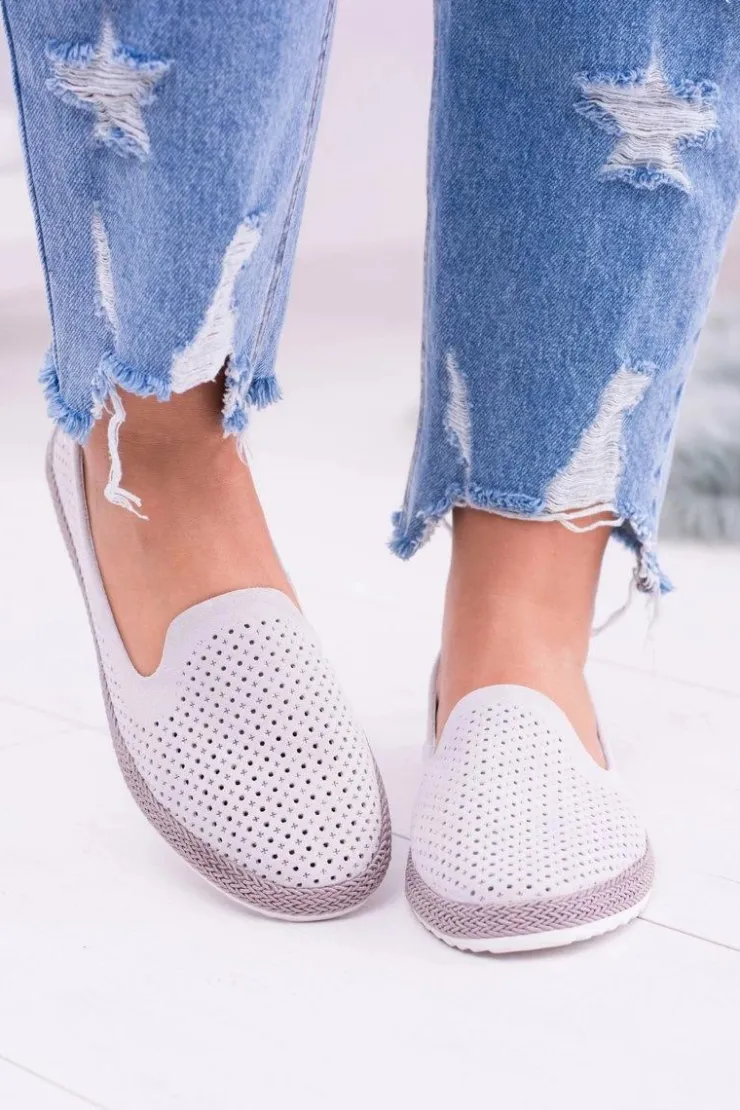 Damskie buty S.Barski Baleriny Klasyczne*Damskie Ażurowe Szare Balerinki Eparo