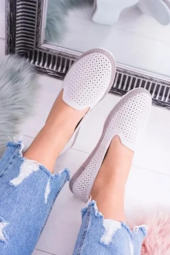 Damskie buty S.Barski Baleriny Klasyczne*Damskie Ażurowe Szare Balerinki Eparo