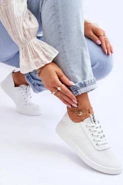 Damskie Boto Damskie Ażurowe Sznurowane Trampki Białe Carinel