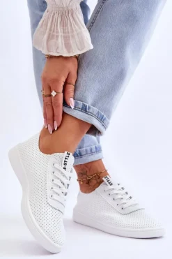 Damskie Boto Damskie Ażurowe Sznurowane Trampki Białe Carinel