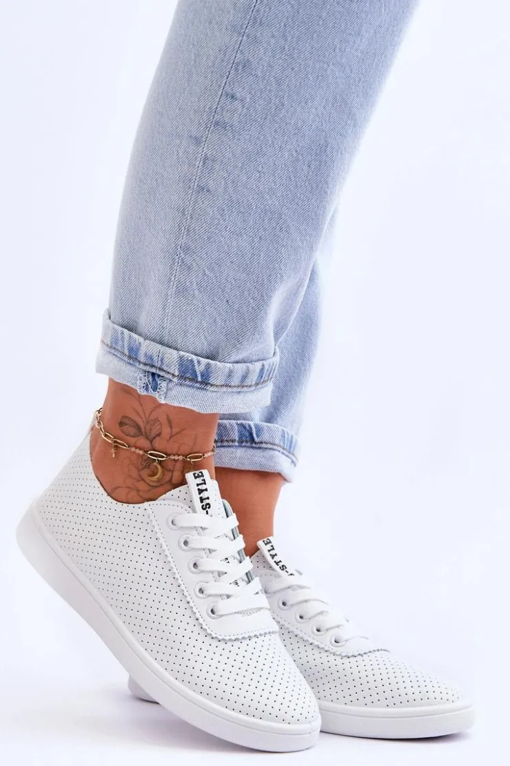 Damskie Boto Damskie Ażurowe Sznurowane Trampki Białe Carinel