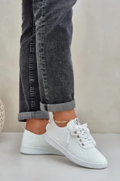 New Boto Damskie Ażurowe Sznurowane Trampki Jasnobeżowe Carinel Beżowy