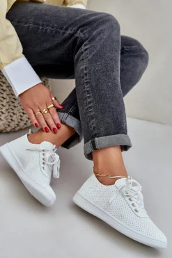 New Boto Damskie Ażurowe Sznurowane Trampki Jasnobeżowe Carinel Beżowy