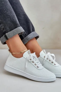 New Boto Damskie Ażurowe Sznurowane Trampki Jasnobeżowe Carinel Beżowy