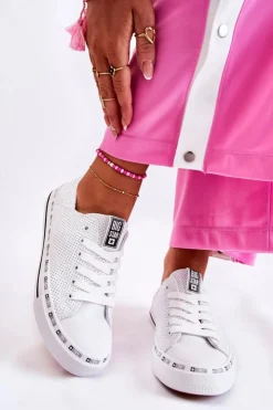 Big Star Shoes Trampki Damskie Big Star|Trampki Damskie Niskie*Damskie Ażurowe Trampki Big Star Białe FF274024