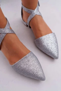 Online Boto Damskie Balerinki Brokatowe w Szpic Srebrne Vontare