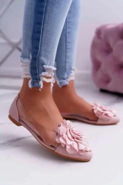 Boto Baleriny Klasyczne*Damskie Balerinki Lu Boo Różowe Z Kwiatem Transparentne Dairin