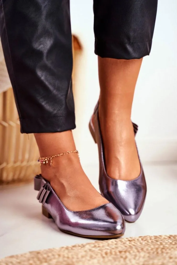 Damskie Buty Sergio Leone Damskie Balerinki Sergio Leone Srebrny Metalik BL615 Lilon