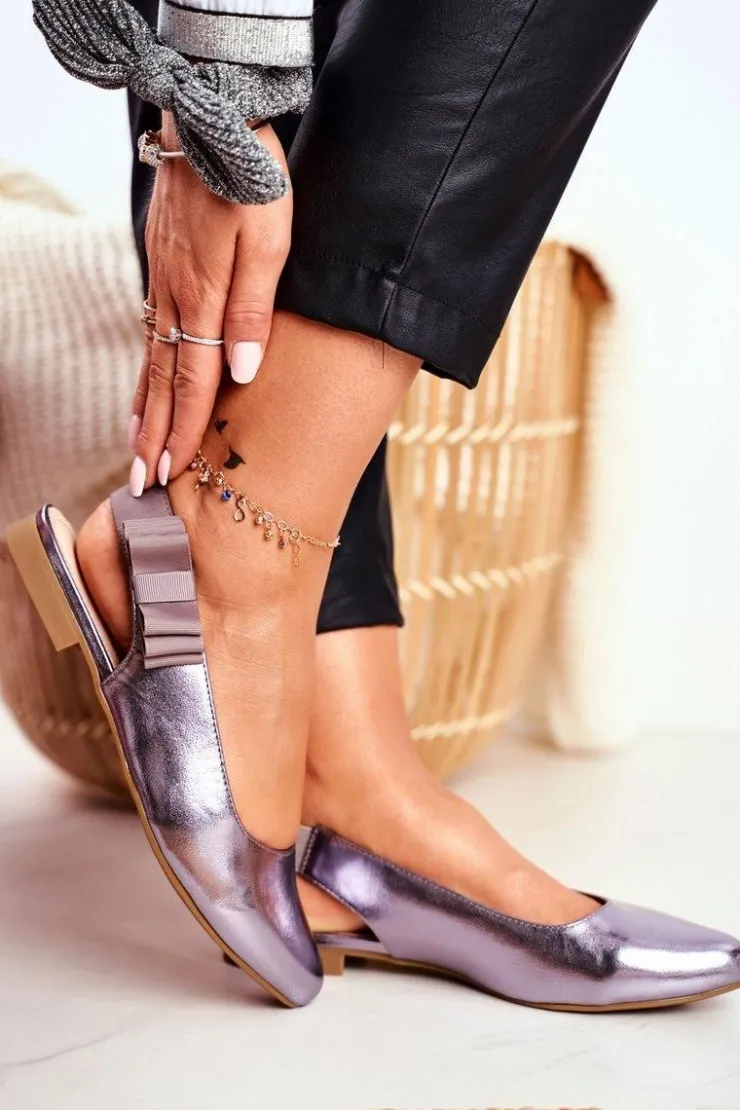 Damskie Buty Sergio Leone Damskie Balerinki Sergio Leone Srebrny Metalik BL615 Lilon