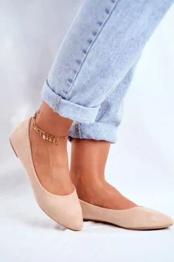 Boto Baleriny Klasyczne*Damskie Balerinki Zamsz Beżowe Bueno