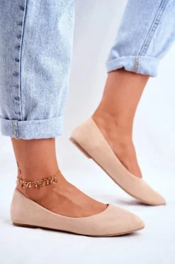 Boto Baleriny Klasyczne*Damskie Balerinki Zamsz Beżowe Bueno