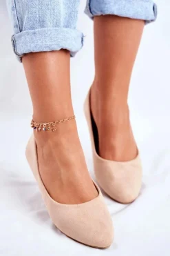 Boto Baleriny Klasyczne*Damskie Balerinki Zamsz Beżowe Bueno