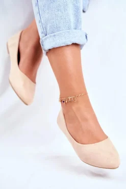 Boto Baleriny Klasyczne*Damskie Balerinki Zamsz Beżowe Bueno