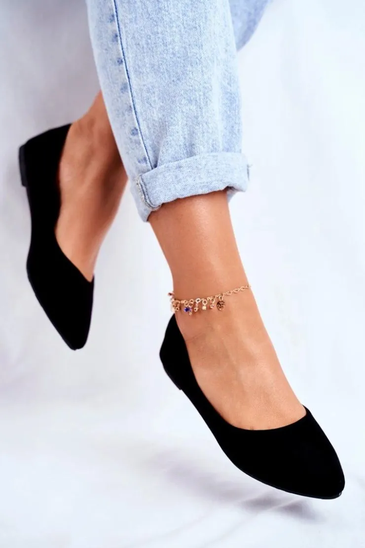 New Boto Damskie Balerinki Zamsz Czarne Bueno