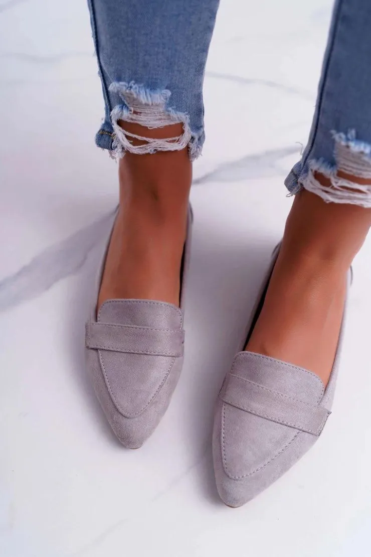 Damskie Boto Damskie Balerinki Zamszowe Lordsy Szare Gretar