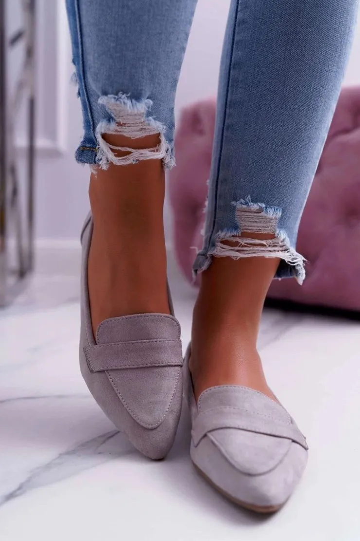 Damskie Boto Damskie Balerinki Zamszowe Lordsy Szare Gretar