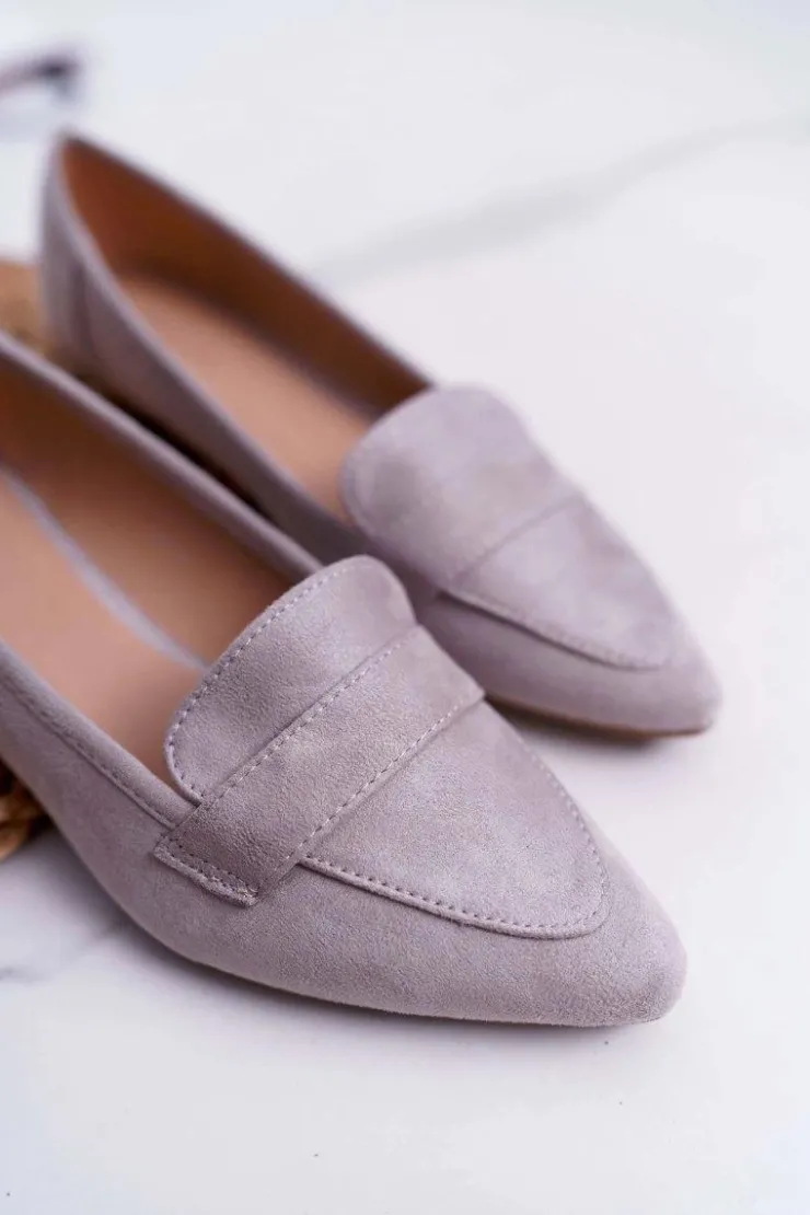 Damskie Boto Damskie Balerinki Zamszowe Lordsy Szare Gretar